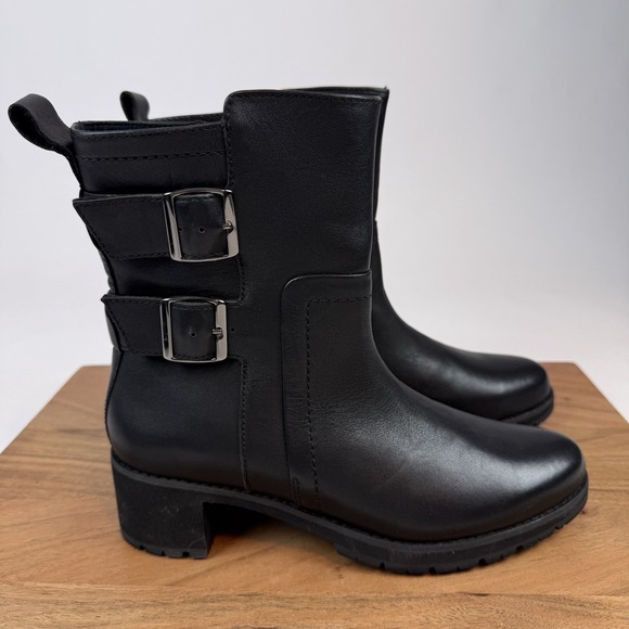 Munro Shoes - New Womens Munro Black Milled Calf Leather Comfort Moto Biker Boots Size 7.5 N